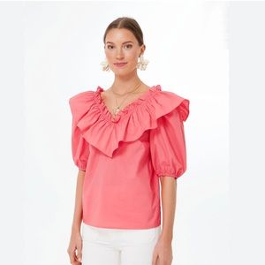 Tuckernuck English Factory Punchy Pink Ruffle Collar Mae Blouse Brand New
